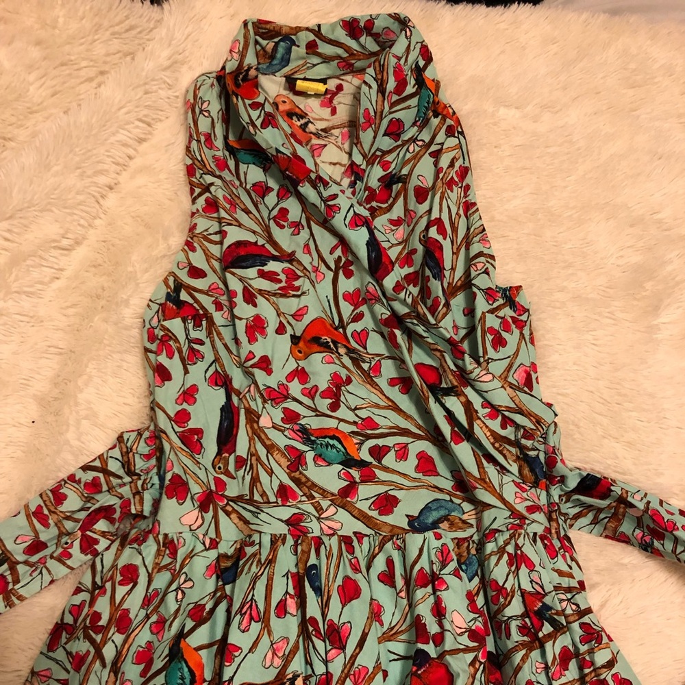 Wrap collar bird dress